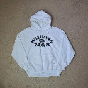 'Millhaven Penitentiary' gildan white hoodie pullover sweatshirt men's L